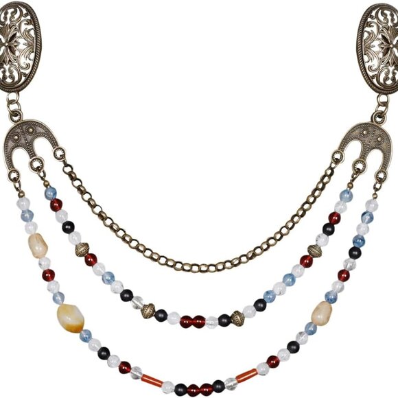 Viking Brooch Chain Alloy Steel Beaded Medieval Jewelry for Women - Picture 1 of 7